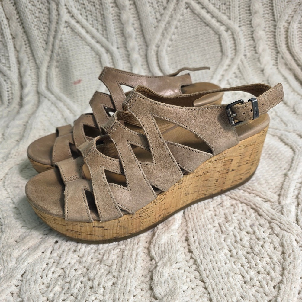 Bussola Ibiza Iris Wedge Sandals Tan Leather Cork Gladiator Women‎ 40 Good